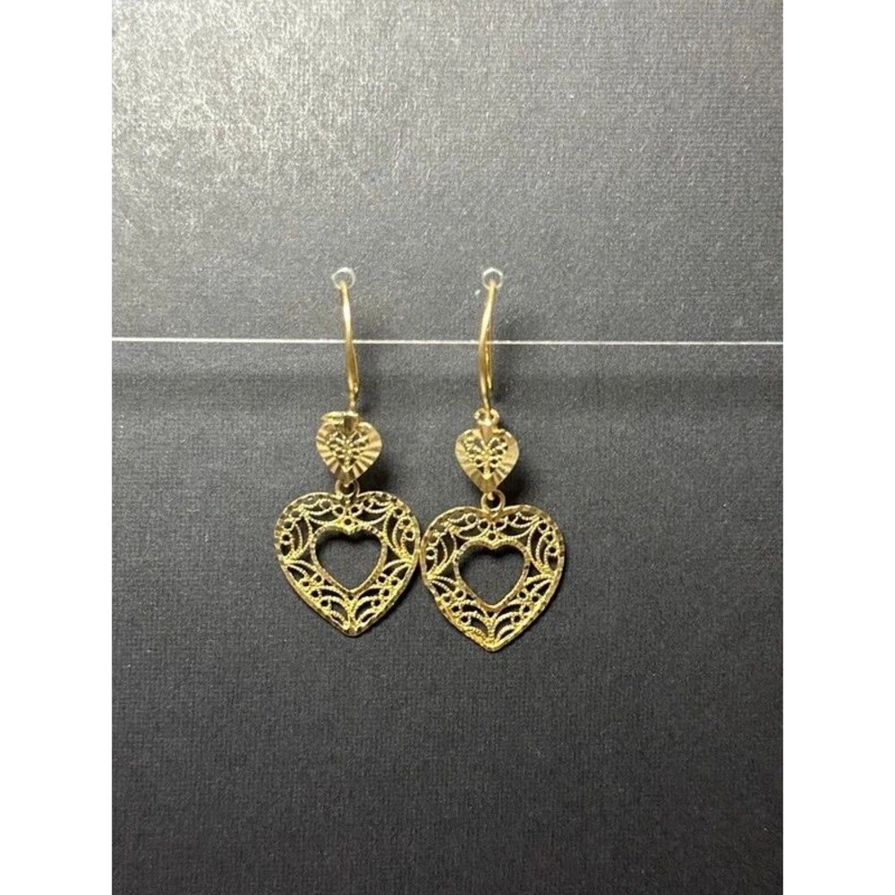 14K Gold Filigree Heart Earrings